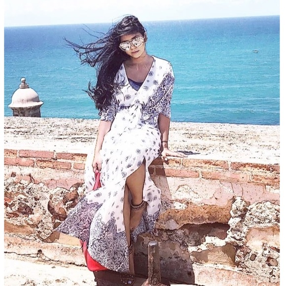 South of France Blue and Ivory Print Maxi Dress - Picture 3 of 12